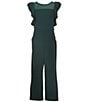 Honey and Rosie Big Girls Mesh Round Neck Ruffle Jumpsuit, Color:Emerald - Image 1