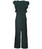 Honey and Rosie Big Girls Mesh Round Neck Ruffle Jumpsuit, Color:Emerald - Image 2