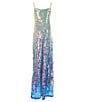 Color:Ivory/Aqua - Image 2 - Big Girls 7-16 Sequin Embellished Ombre A-Line Ballgown