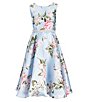 Color:Blue/Multi - Image 1 - Big Girls 7-16 Sleeveless Floral Foil Dot Embellished Waist A-Line Midi Dress