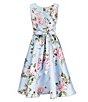 Color:Blue/Multi - Image 2 - Big Girls 7-16 Sleeveless Floral Foil Dot Embellished Waist A-Line Midi Dress