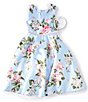 Color:Blue/Multi - Image 3 - Big Girls 7-16 Sleeveless Floral Foil Dot Embellished Waist A-Line Midi Dress