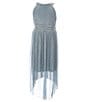 Color:Ice Blue - Image 1 - Big Girls 7-16 Sleeveless Rhinestone-Trimmed Sparkle-Knit Fit-And-Flare Dress