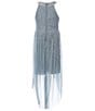 Color:Ice Blue - Image 2 - Big Girls 7-16 Sleeveless Rhinestone-Trimmed Sparkle-Knit Fit-And-Flare Dress