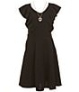 Honey and Rosie Big Girls Sleeveless Scuba Ruffle Front Dress, Color:Black - Image 1