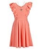 Color:Coral - Image 1 - Big Girls 7-16 Sleeveless Scuba Ruffle Front Dress