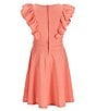 Color:Coral - Image 2 - Big Girls 7-16 Sleeveless Scuba Ruffle Front Dress