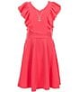 Honey and Rosie Big Girls Sleeveless Scuba Ruffle Front Dress, Color:Hot Pink - Image 1