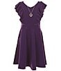 Color:Purple - Image 1 - Big Girls 7-16 Sleeveless Scuba Ruffle Front Dress