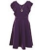 Honey and Rosie Big Girls Sleeveless Scuba Ruffle Front Dress, Color:Purple - Image 1