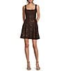 Honey and Rosie Corded Embroidered Lace Mesh Square Neck Side Godet Bow Back Dress - Image 1