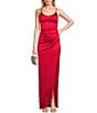 Color:Red - Image 1 - Corset Lace-Up Back Side Slit Long Dress