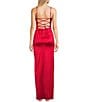 Color:Red - Image 2 - Corset Lace-Up Back Side Slit Long Dress