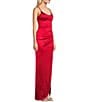 Color:Red - Image 3 - Corset Lace-Up Back Side Slit Long Dress
