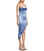 Color:Blue - Image 3 - Cowl Neck Asymmetrical Hem Satin Dress