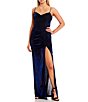Color:Royal/Black - Image 1 - Cowl Neck Shirred Slit Long Dress