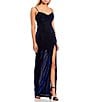 Color:Royal/Black - Image 3 - Cowl Neck Shirred Slit Long Dress