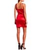 Color:Red - Image 2 - Cowl Neck Tie Waist Asymmetrical Hem Satin Dress