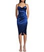 Honey and Rosie Drape Neck Side Pleat Envelope Hem Midi Dress, Color:Midnight - Image 1