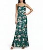 Honey and Rosie Floral Patterned Sequin Scoop Neck & Back Flared Hem Long Dress - Image 1