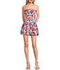 Honey and Rosie Floral Print Poplin Strapless Drop Waist Dress, Color:Blue/Pink - Image 1