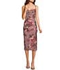 Honey and Rosie Floral Printed Mesh Sequin Lace Trim Cowl Neck Open Drape Back Midi Dress, Color:Mauve/Blush - Image 1