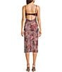 Honey and Rosie Floral Printed Mesh Sequin Lace Trim Cowl Neck Open Drape Back Midi Dress, Color:Mauve/Blush - Image 2