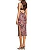 Honey and Rosie Floral Printed Mesh Sequin Lace Trim Cowl Neck Open Drape Back Midi Dress, Color:Mauve/Blush - Image 3