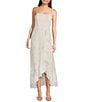 Honey and Rosie Floral Tie Strap Ruffle Side Slit Midi Dress, Color:Ivory - Image 1