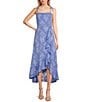 Honey and Rosie Floral Tie Strap Ruffle Side Slit Midi Dress, Color:Cornflower - Image 1