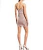 Color:Mauve - Image 2 - Glitter Asymmetrical Hem Faux Wrap Dress