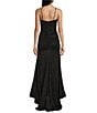 Honey and Rosie Glitter Drape Neck Adjustable Strap Shirred Gown, Color:Black - Image 2