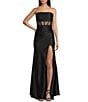 Honey and Rosie Glitter Knit Strapless Corset Front Slit Gown, Color:Black - Image 1