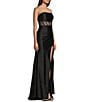 Honey and Rosie Glitter Knit Strapless Corset Front Slit Gown, Color:Black - Image 3