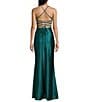 Color:Emerald - Image 2 - Glitter Lace-Up Back Front Slit Mermaid Long Dress