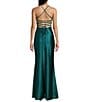 Color:Emerald - Image 2 - Glitter Lace-Up Back Front Slit Mermaid Long Dress
