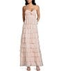 Honey and Rosie Glitter Sheer Matte Jersey Twist Front Keyhole Pleated Ruffle Tiered Gown, Color:Blush - Image 1