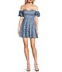 Honey and Rosie Glitter Stretch Lace Off-The-Shoulder Puff Sleeve Dress, Color:Perry - Image 1