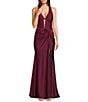 Honey and Rosie Halter Tie Back Neck Illusion Corseted Twist Side Slit Long Dress - Image 1