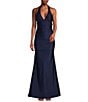 Honey and Rosie Halter V-Neck Tie Back Cummerbund Waist Gown, Color:Navy - Image 1