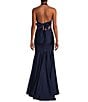 Honey and Rosie Halter V-Neck Tie Back Cummerbund Waist Gown, Color:Navy - Image 2
