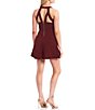 Color:Burgundy - Image 2 - High-Neck Illusion-Detailed Fit-And-Flare Dress