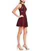 Color:Burgundy - Image 3 - High-Neck Illusion-Detailed Fit-And-Flare Dress