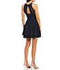 Color:Navy - Image 2 - Halter Neck Illusion-Waist Double Hem Fit-And-Flare Dress