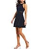 Color:Navy - Image 3 - Halter Neck Illusion-Waist Double Hem Fit-And-Flare Dress