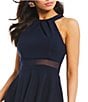 Color:Navy - Image 4 - Halter Neck Illusion-Waist Double Hem Fit-And-Flare Dress