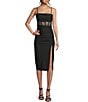 Honey and Rosie Illusion Corset Inspired Bodice Side Slit Flitted Midi Dress, Color:Black - Image 1