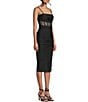 Honey and Rosie Illusion Corset Inspired Bodice Side Slit Flitted Midi Dress, Color:Black - Image 3
