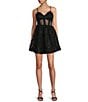 Honey and Rosie Illusion Mesh Corset Lace-Up Back Fit & Flare Dress, Color:Black - Image 1