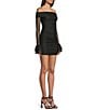 Honey and Rosie Mesh Off The Shoulder Long Ruffle Sleeve Shirred Bodycon Dress, Color:Black - Image 3